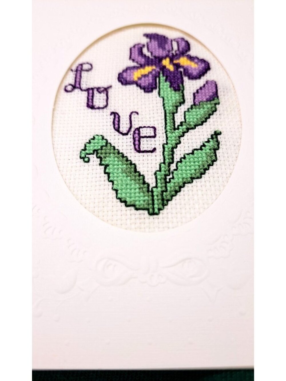 Vintage Handmade Card Counted Cross-Stitch Iris Embossed 2062 Love With Envelope - Picture 7 of 9